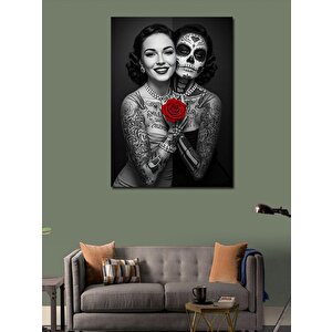 Kanvas Tablo Şeker Kafatası İle Kadın Çifti 50x70 cm