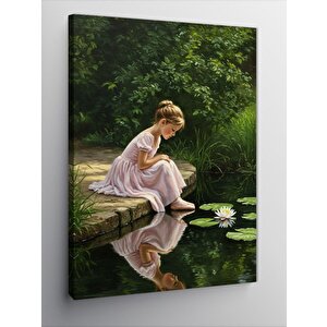 Kanvas Tablo Gölet Kenarında Zarif Kadın 100x140 cm
