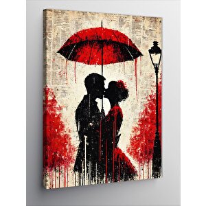Kanvas Tablo Kırmızı Şemsiyeli Aşıklar 70x100 cm