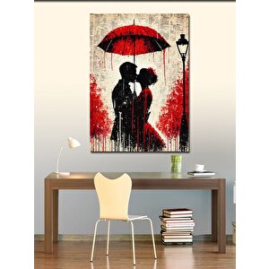 Kanvas Tablo Kırmızı Şemsiyeli Aşıklar 70x100 cm