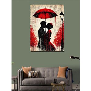 Kanvas Tablo Kırmızı Şemsiyeli Aşıklar 70x100 cm