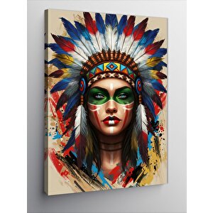 Kanvas Tablo Geleneksel Kızılderili Kadın Portresi 50x70 cm