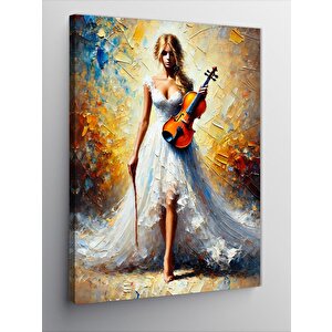 Kanvas Tablo Keman Çalan Beyaz Elbiseli Kadın 50x70 cm