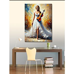 Kanvas Tablo Keman Çalan Beyaz Elbiseli Kadın 50x70 cm