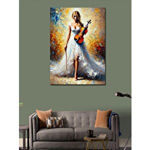 Kanvas Tablo Keman Çalan Beyaz Elbiseli Kadın 70x100 cm