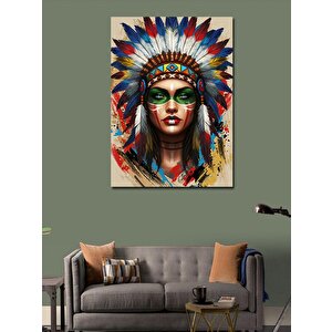 Kanvas Tablo Geleneksel Kızılderili Kadın Portresi 100x140 cm