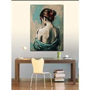 Kanvas Tablo Arkası Dönük Kadın Ve Fırça İzleri 100x140 cm