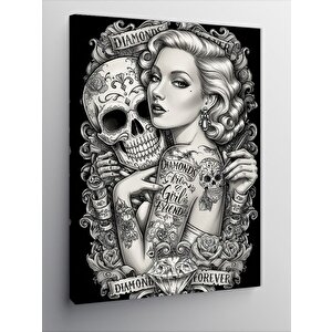 Kanvas Tablo Dövmeli Kadın Ve Kafatası 100x140 cm