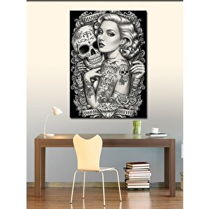 Kanvas Tablo Dövmeli Kadın Ve Kafatası 100x140 cm
