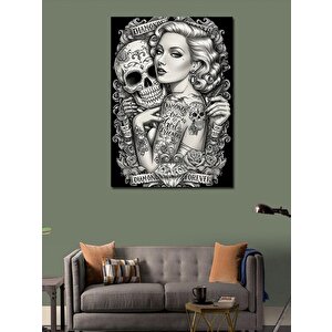 Kanvas Tablo Dövmeli Kadın Ve Kafatası 100x140 cm