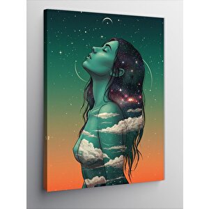 Kanvas Tablo Yıldızlara Bakan Kadın Ve Doğanın Huzuru 50x70 cm
