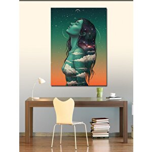 Kanvas Tablo Yıldızlara Bakan Kadın Ve Doğanın Huzuru 50x70 cm