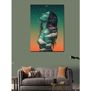 Kanvas Tablo Yıldızlara Bakan Kadın Ve Doğanın Huzuru 50x70 cm