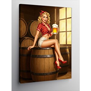 Kanvas Tablo Fıçı Üzerinde Retro Kadın 50x70 cm