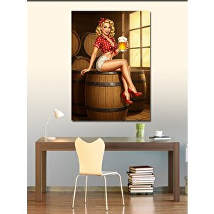 Kanvas Tablo Fıçı Üzerinde Retro Kadın 100x140 cm