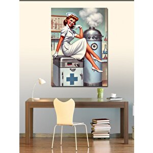 Kanvas Tablo Retro Hemşire Ve Tıbbi Aletler 50x70 cm