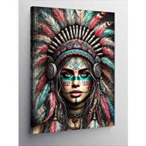 Kanvas Tablo Kızılderili Kadın Ve Geleneksel Desenler 100x140 cm