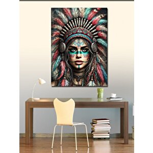 Kanvas Tablo Kızılderili Kadın Ve Geleneksel Desenler 100x140 cm