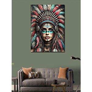 Kanvas Tablo Kızılderili Kadın Ve Geleneksel Desenler 100x140 cm