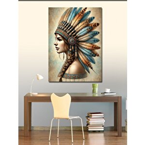 Kanvas Tablo Kızılderili Kadın Ve Tüyler 50x70 cm