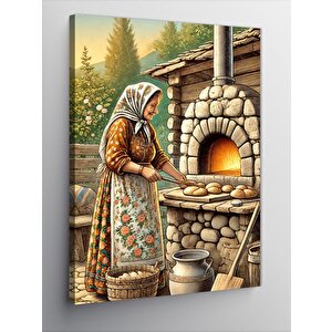 Kanvas Tablo Odun Fırını Ve Yaşlı Kadın 100x140 cm