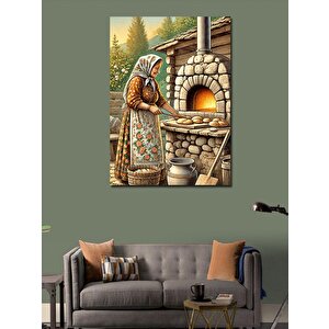 Kanvas Tablo Odun Fırını Ve Yaşlı Kadın 100x140 cm