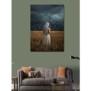 Kanvas Tablo Buğday Tarlasında Beyazlı Kadın 70x100 cm