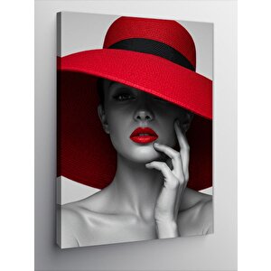 Kanvas Tablo Kırmızı Şapkalı Kadın 70x100 cm