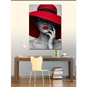 Kanvas Tablo Kırmızı Şapkalı Kadın 70x100 cm