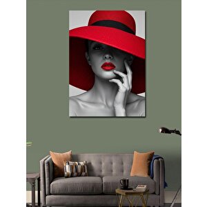 Kanvas Tablo Kırmızı Şapkalı Kadın 70x100 cm