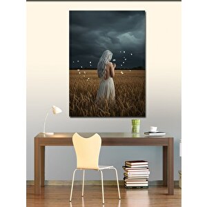 Kanvas Tablo Buğday Tarlasında Beyazlı Kadın 100x140 cm