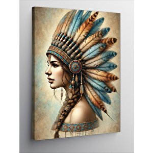 Kanvas Tablo Kızılderili Kadın Ve Tüyler 70x100 cm