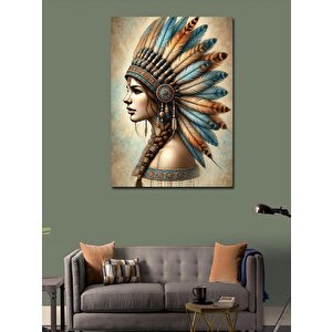 Kanvas Tablo Kızılderili Kadın Ve Tüyler 70x100 cm