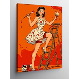Kanvas Tablo Retro Boya Yapan Kadın 50x70 cm