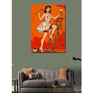 Kanvas Tablo Retro Boya Yapan Kadın 50x70 cm