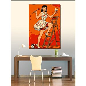 Kanvas Tablo Retro Boya Yapan Kadın 100x140 cm