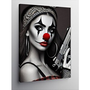 Kanvas Tablo Palyaço Kadın Ve Tabanca Motifi 100x140 cm
