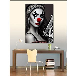 Kanvas Tablo Palyaço Kadın Ve Tabanca Motifi 100x140 cm