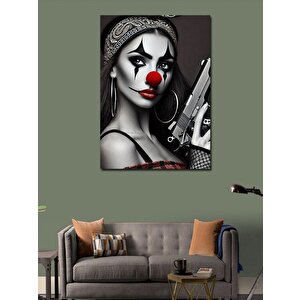 Kanvas Tablo Palyaço Kadın Ve Tabanca Motifi 100x140 cm