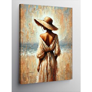 Kanvas Tablo Sırtı Dönük Şapkalı Kadın 70x100 cm