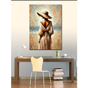 Kanvas Tablo Sırtı Dönük Şapkalı Kadın 70x100 cm