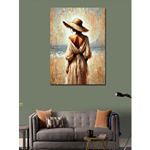 Kanvas Tablo Sırtı Dönük Şapkalı Kadın 70x100 cm