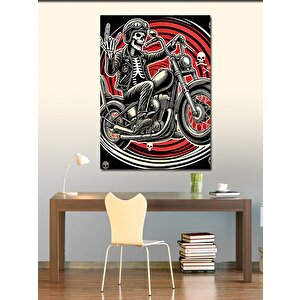 Kanvas Tablo Kafatası Ve Motosikletçi 100x140 cm