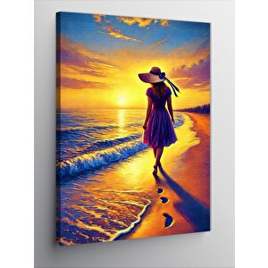 Kanvas Tablo Kumsalda Yürüyen Kadın 100x140 cm