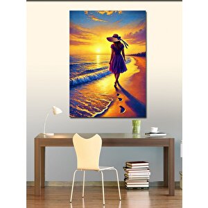 Kanvas Tablo Kumsalda Yürüyen Kadın 100x140 cm