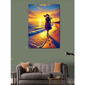 Kanvas Tablo Kumsalda Yürüyen Kadın 100x140 cm