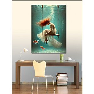 Kanvas Tablo Su Altında Kırmızı Saçlı Kadın 100x140 cm