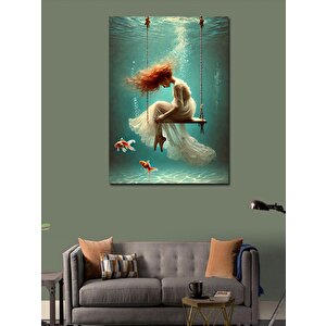 Kanvas Tablo Su Altında Kırmızı Saçlı Kadın 100x140 cm