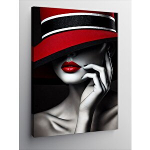 Kanvas Tablo Kırmızı Şapka Ve Gizemli Kadın 50x70 cm