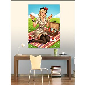 Kanvas Tablo Piknikte Retro Kadın 100x140 cm